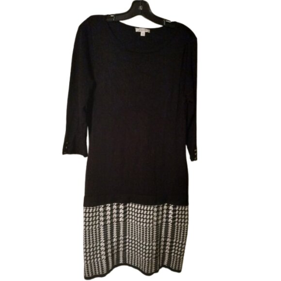 Precis Black Knit & Houndstooth Midi Dress – Elegant Contrast Size Mef - Picture 3 of 7